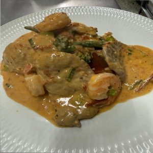 Veal Gamberi with prawns
